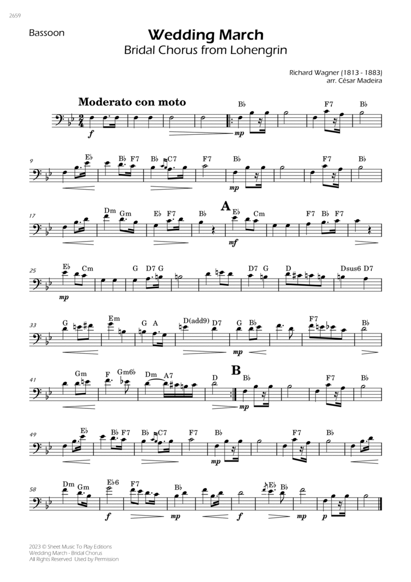 Wedding March (Bridal Chorus) - Bassoon Solo - W/Chords image number null
