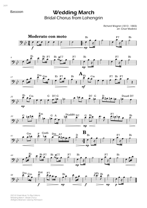 Wedding March (Bridal Chorus) - Bassoon Solo - W/Chords