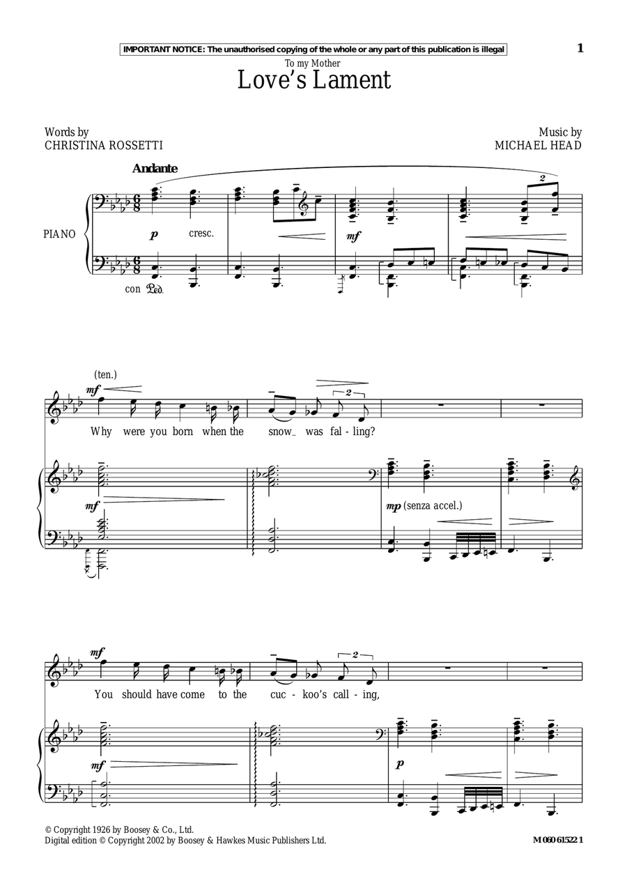 Love's Lament Love's Lament Piano, Vocal scores gallery preview page 1
