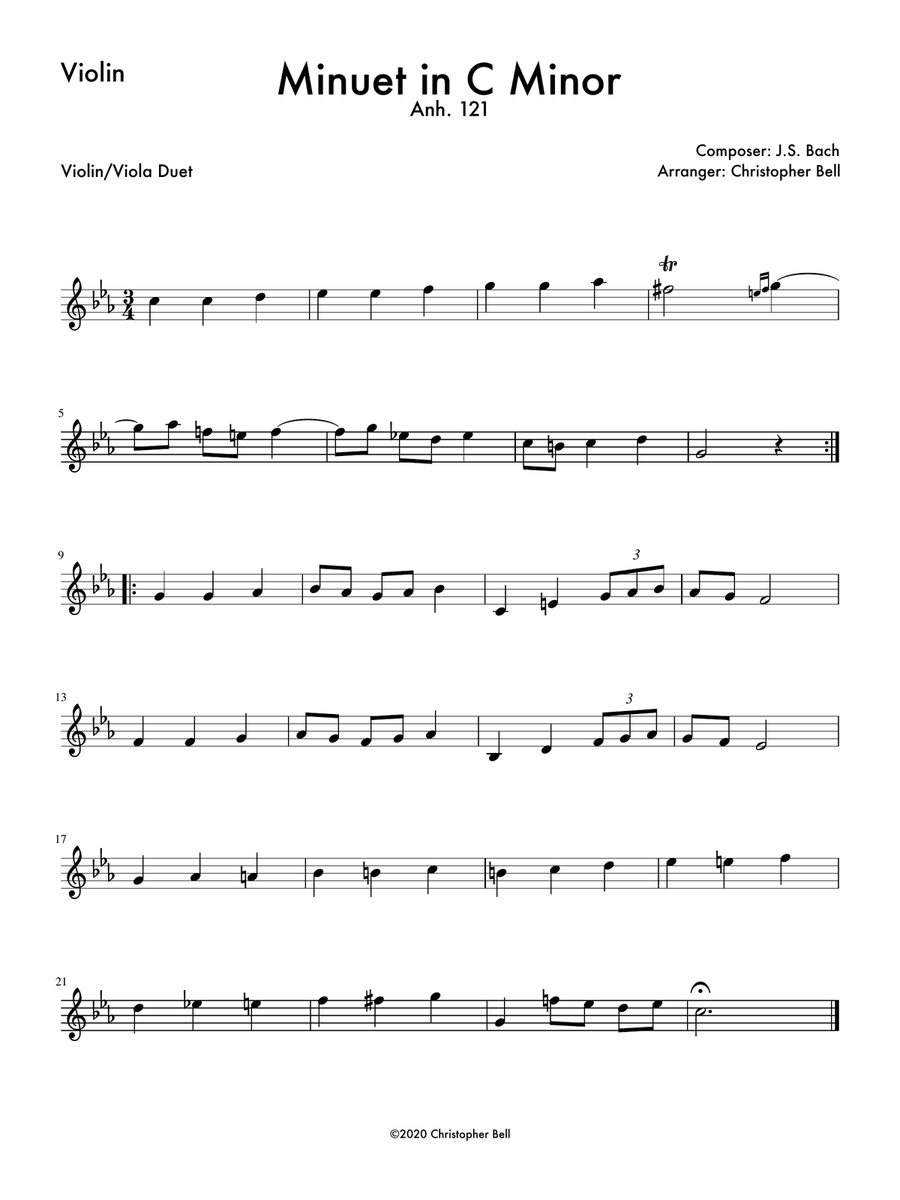 Minuet in C Minor, Anh 121 String Duet scores gallery preview page 2