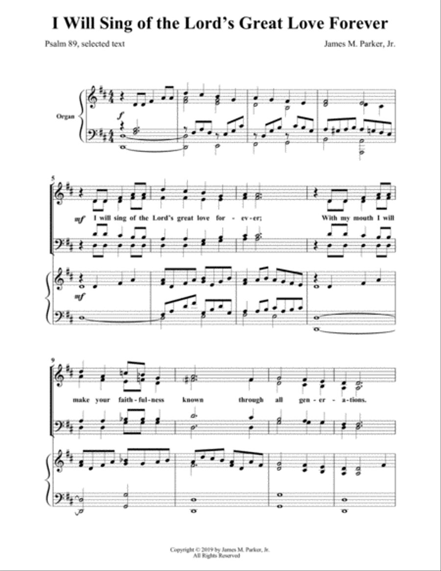 I Will Sing of the Lord's Great Love Forever 4-Part scores gallery preview page 1