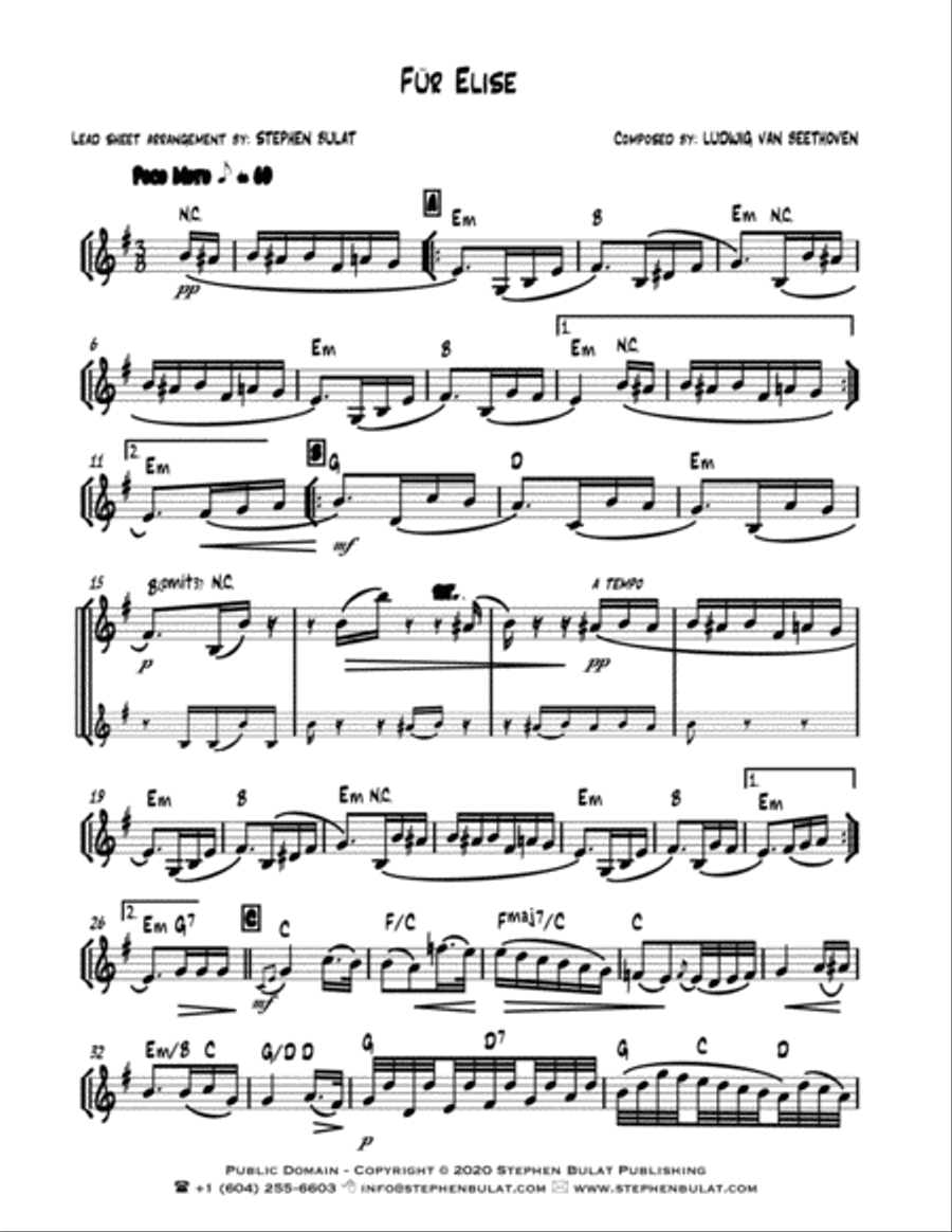Für Elise (Beethoven) - Lead sheet (key of Em) Large Ensemble scores gallery preview page 2