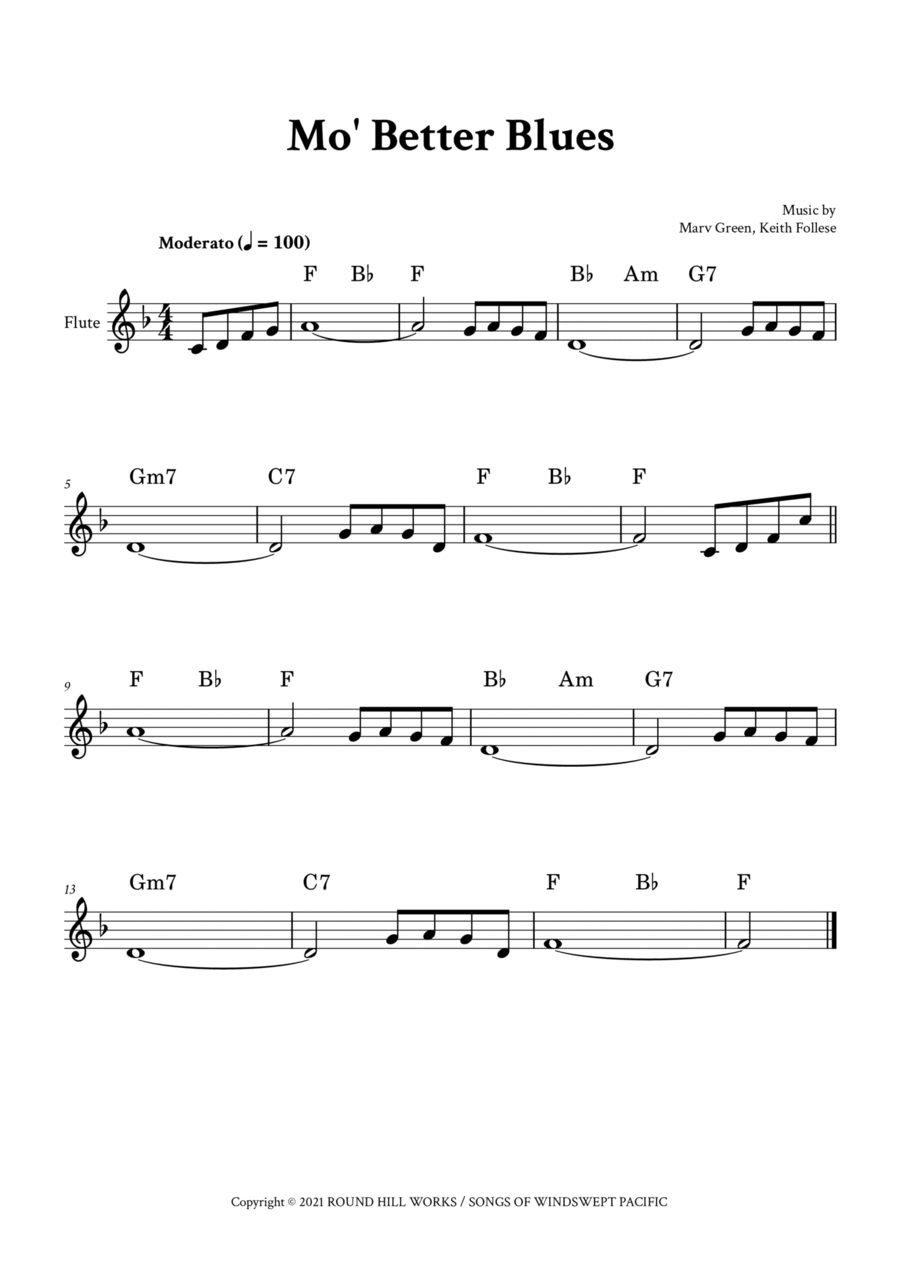 Mo Better Blues Flute Solo scores gallery preview page 1