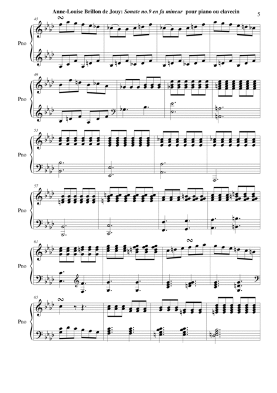 Anne-Louise Brillon de Jouy: Sonata no. 9 in f minor for piano or harpsichord Harpsichord scores gallery preview page 5