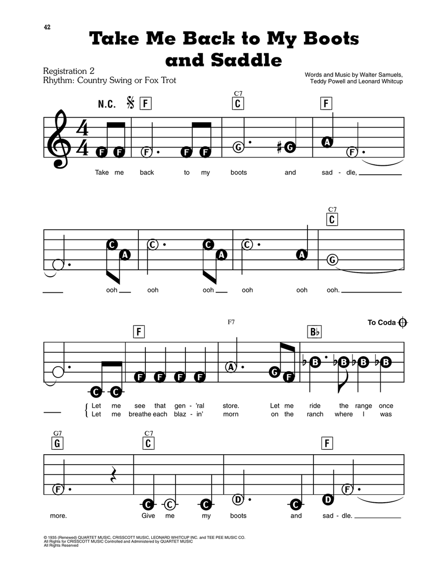 Take Me Back To My Boots And Saddle Electronic Keyboard scores gallery preview page 1