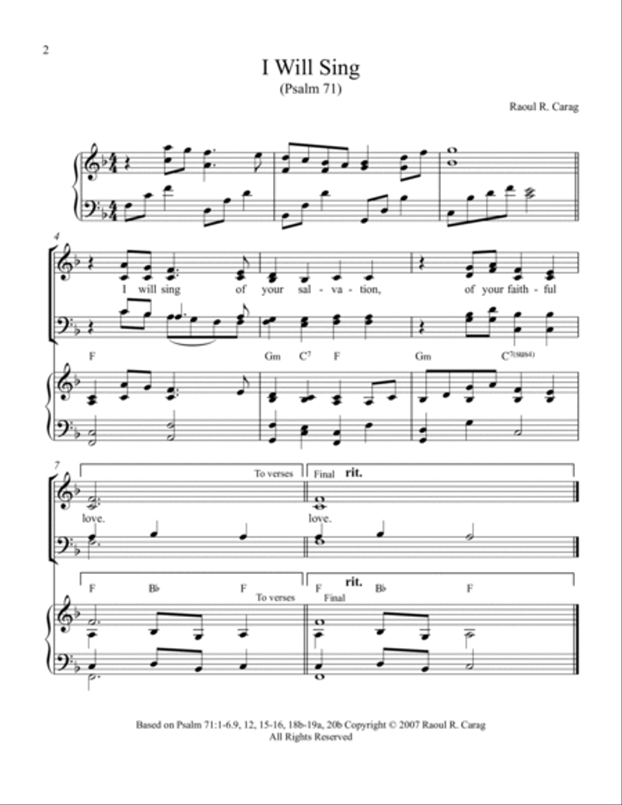 I Will Sing (Psalm 71) 4-Part scores gallery preview page 2