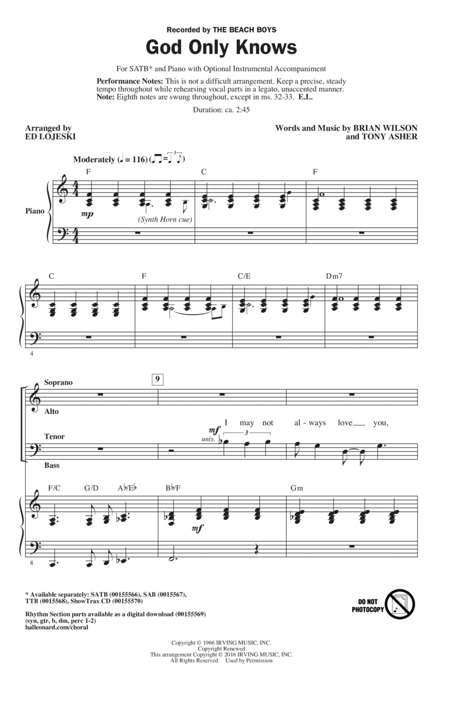 God Only Knows 4-Part scores gallery preview page 1