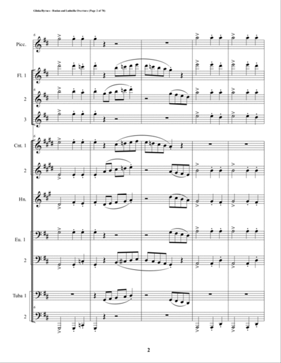 Ruslan & Ludmilla Overture (Brass Septet + Piccolo & 3 Flutes) Piccolo scores gallery preview page 2