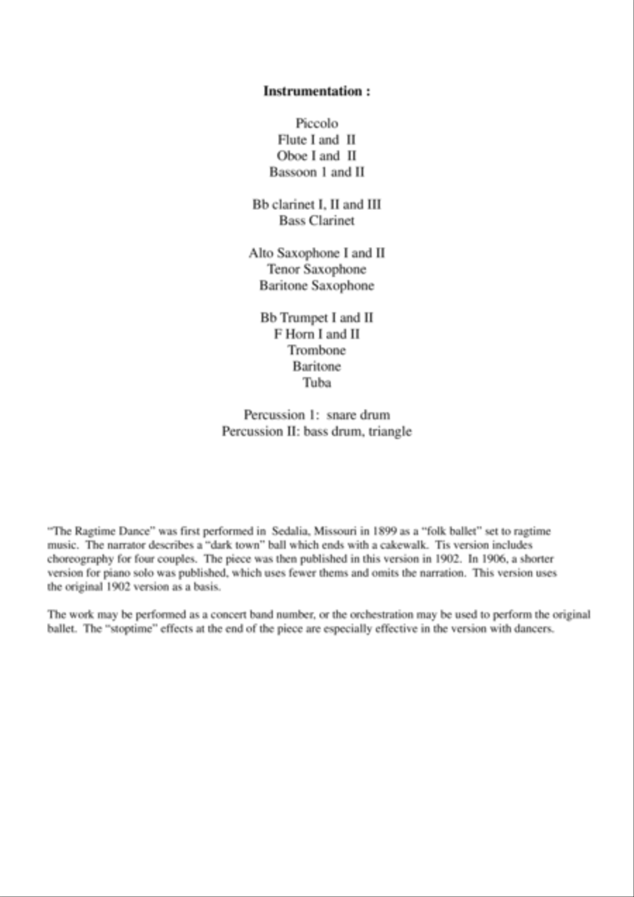 Scott Joplin The Ragtime Dance, arranged for concert band by Paul Wehage - score only