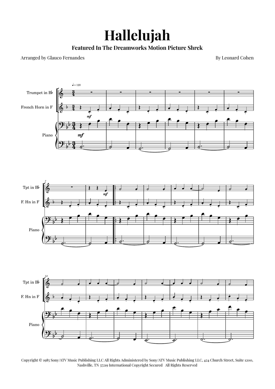 Hallelujah Brass Duet scores gallery preview page 1