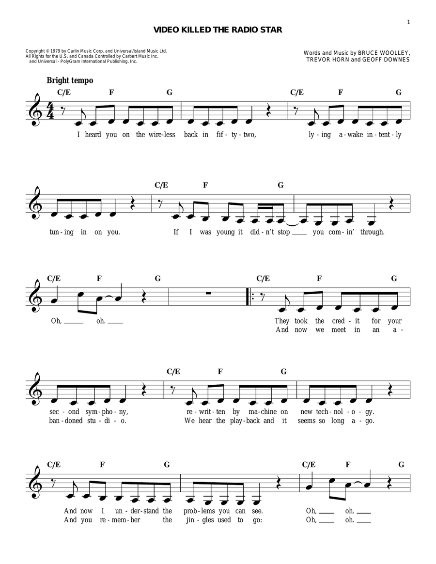 Video Killed The Radio Star Acoustic Guitar scores gallery preview page 1