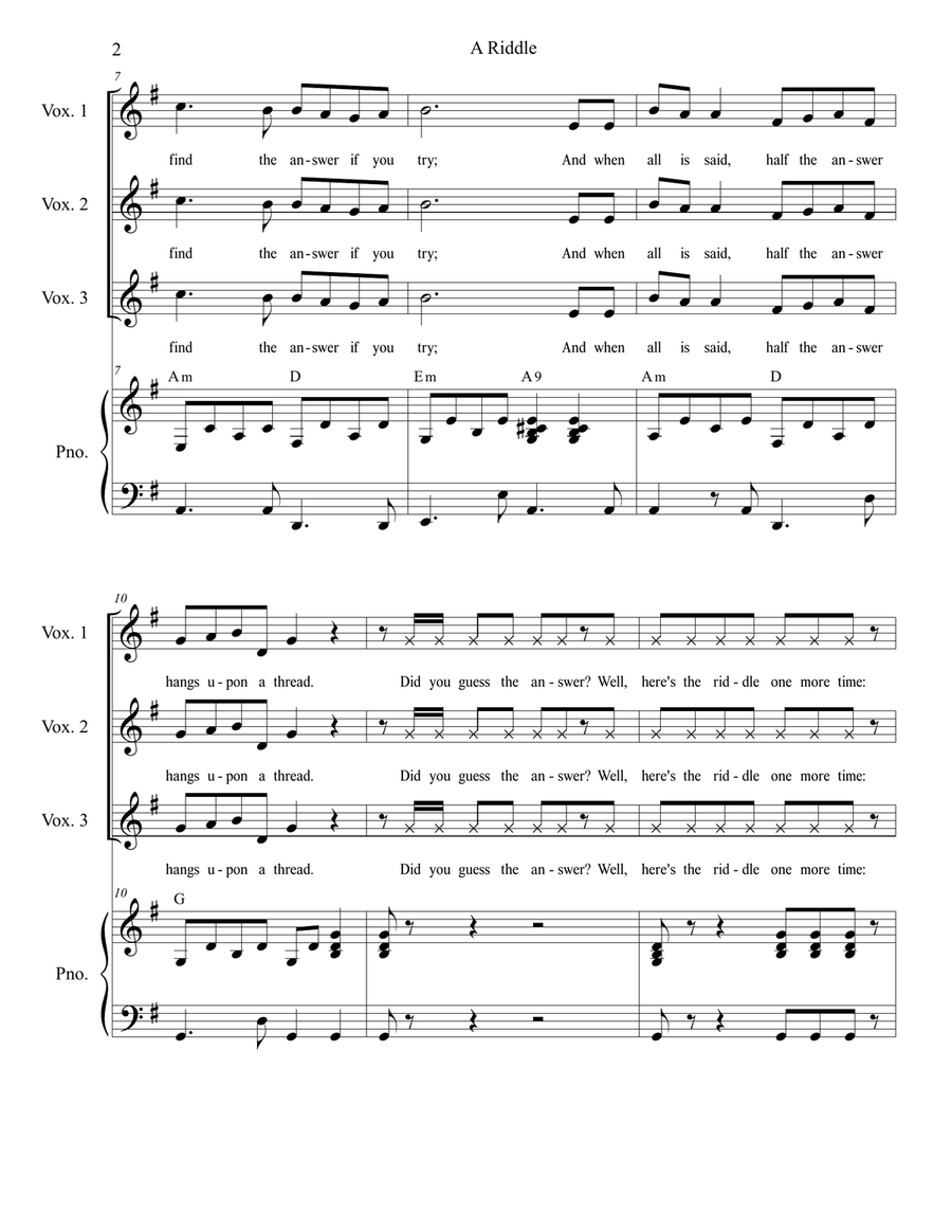 A Riddle (Vocal Trio) Piano, Vocal scores gallery preview page 2
