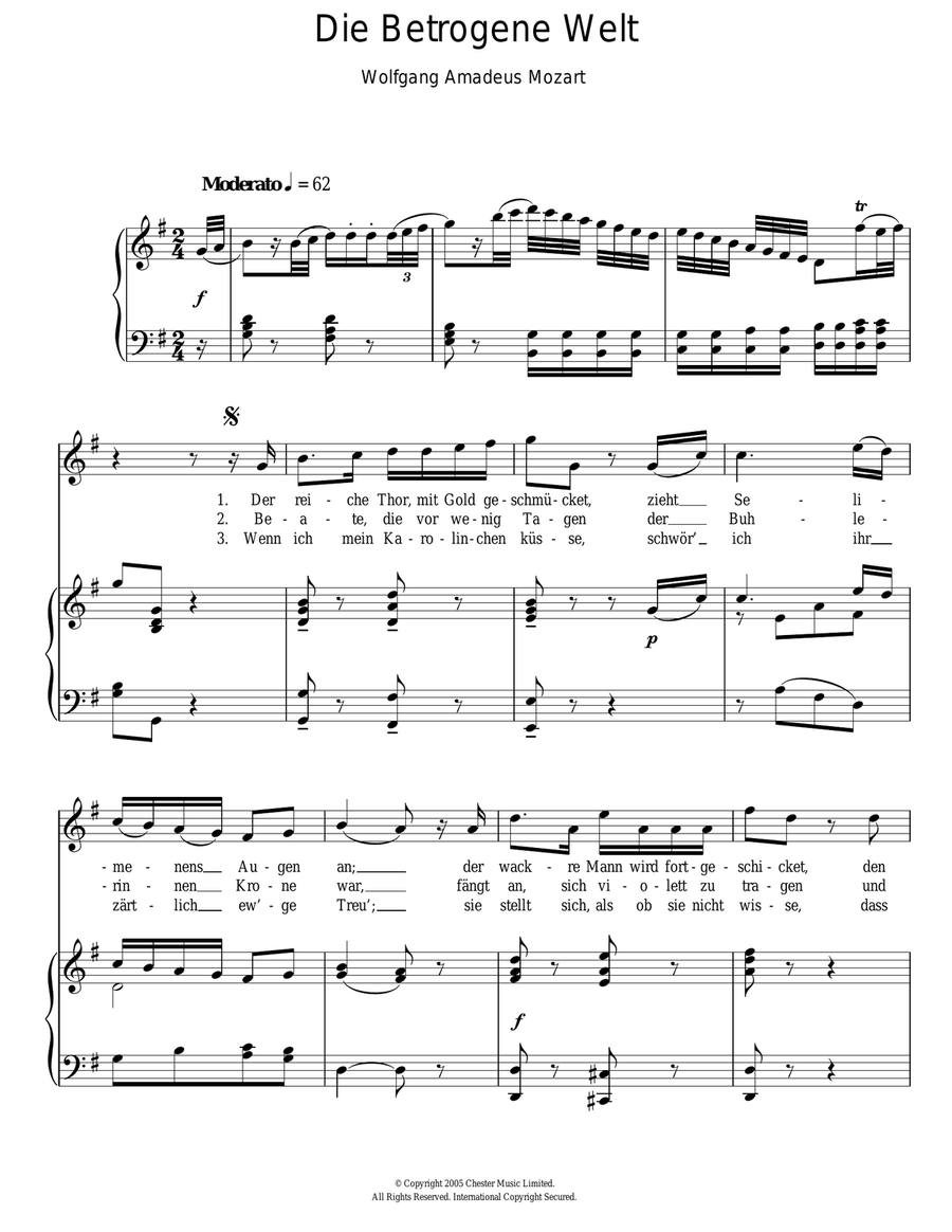Die Betrogene Welt (The Deceiving World) K.474 Piano, Vocal scores gallery preview page 1