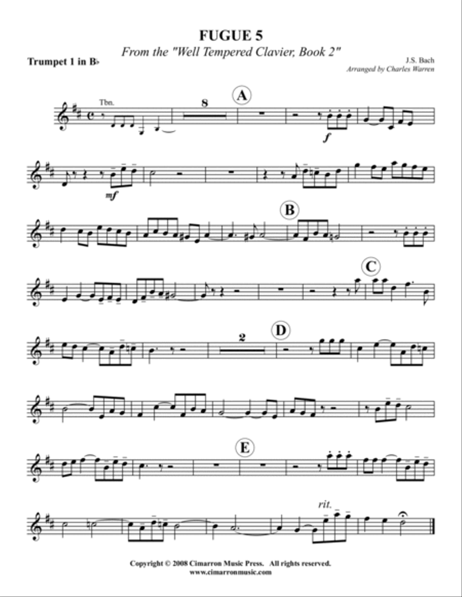 Fuga No. 5 from the WTC Book #2 Brass Quintet scores gallery preview page 4