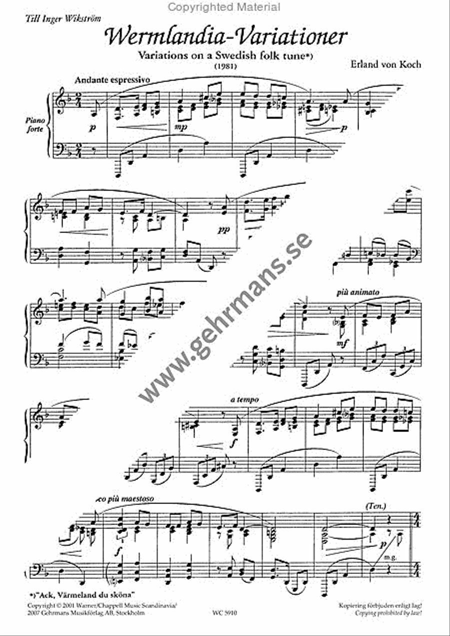Wermlandia-Variationer Wermlandia-Variationer Piano Solo scores gallery preview page 2