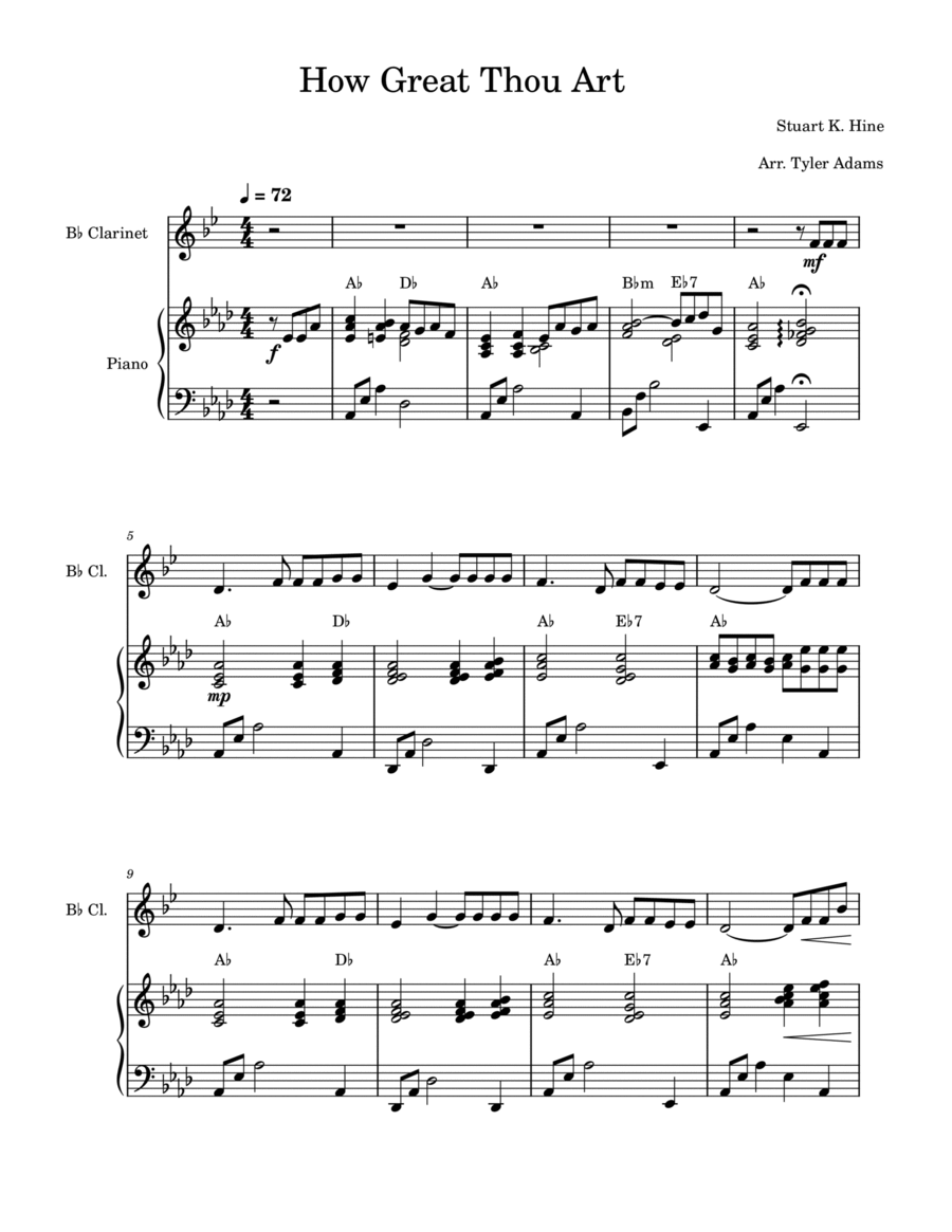 How Great Thou Art (Clarinet Solo and Piano) B-Flat Clarinet scores gallery preview page 1