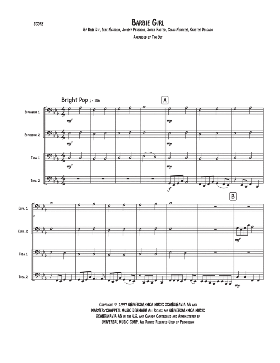 Barbie Girl Brass Quartet scores gallery preview page 1