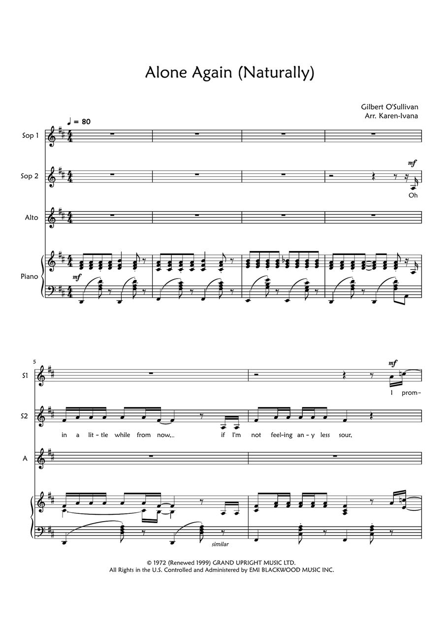 Alone Again (naturally) SSA scores gallery preview page 1