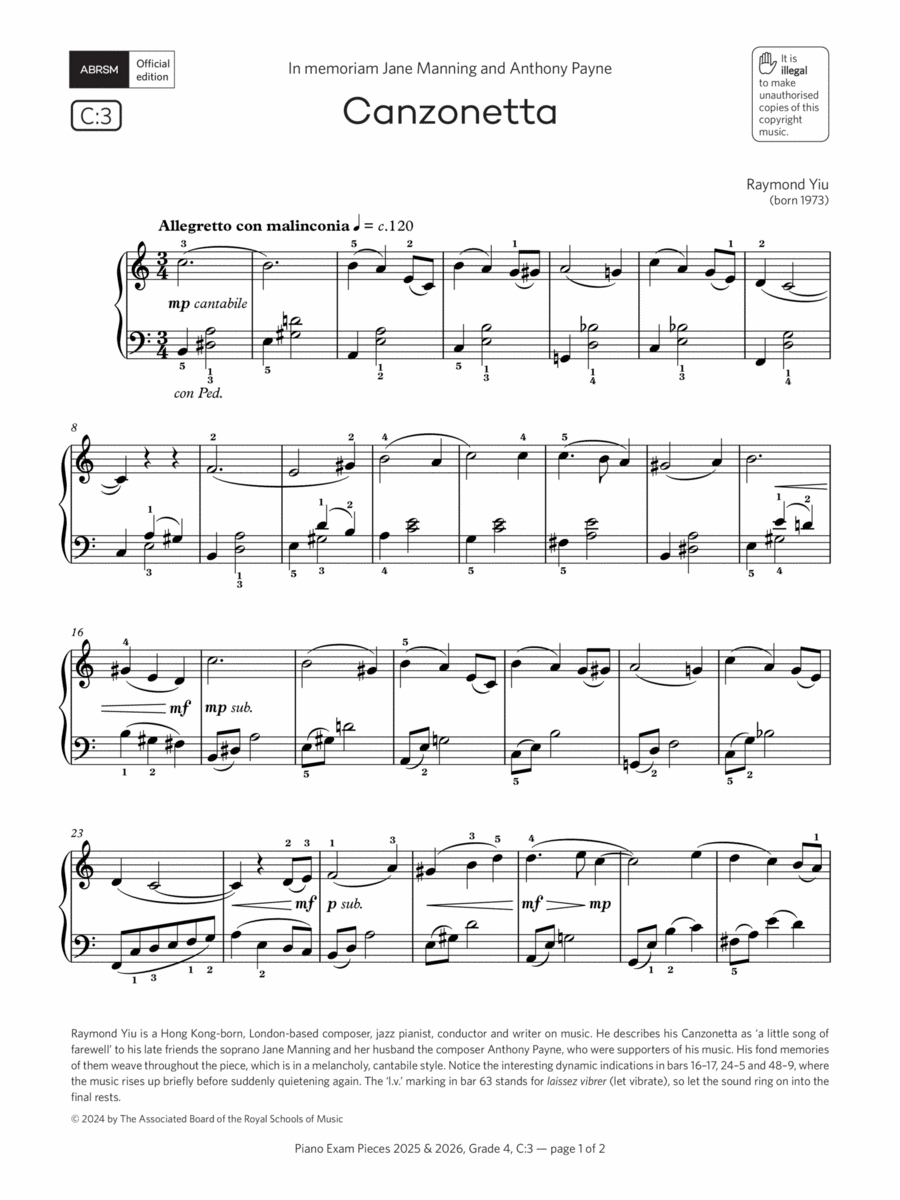 Canzonetta (Grade 4, list C3, from the ABRSM Piano Syllabus 2025 & 2026) Piano Method scores gallery preview page 1