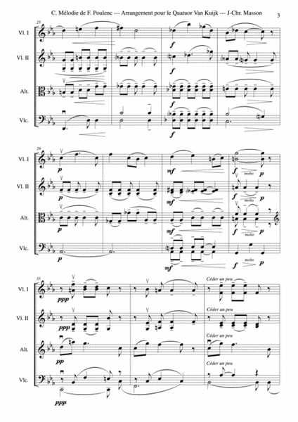 3 Melodies by Poulenc arranged for string quartet (full score and parts) --- C., Fleurs and Les Chemins de l’amour --- JCM 2016 image number null