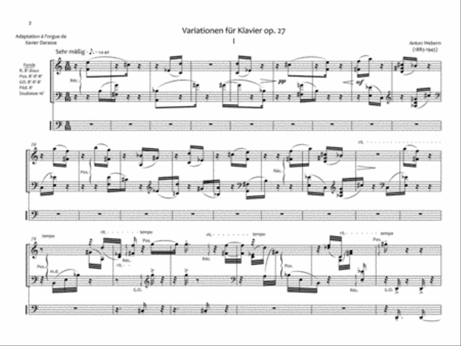 Variations for Piano, Op. 27 (Arranged for Organ) Organ scores gallery preview page 2