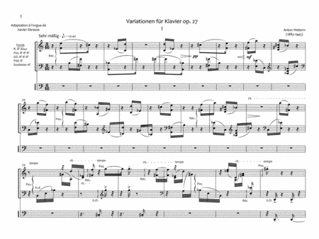 Variations for Piano, Op. 27 (Arranged for Organ)