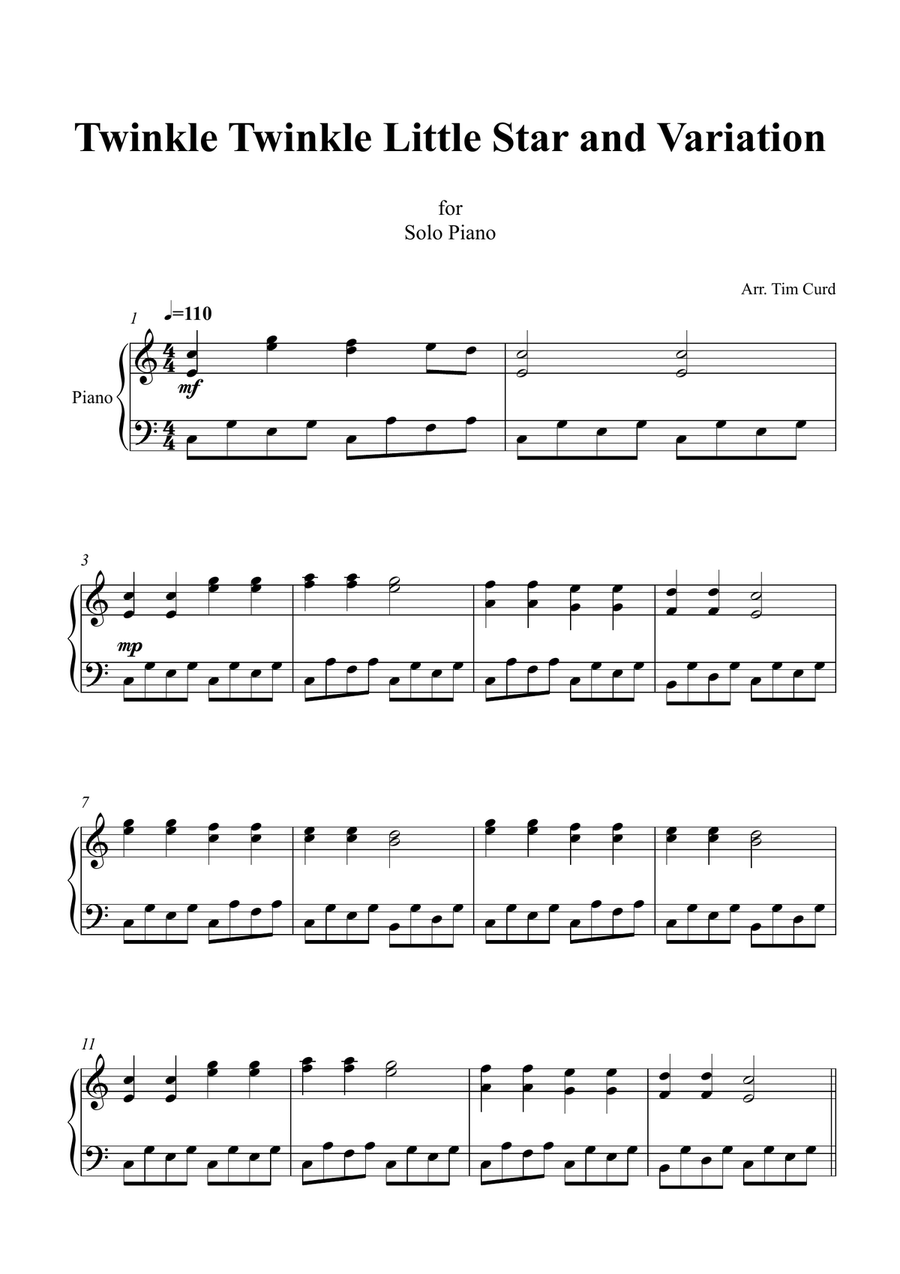 Twinkle Twinkle Little Star and Variation for Piano Easy Piano scores gallery preview page 2
