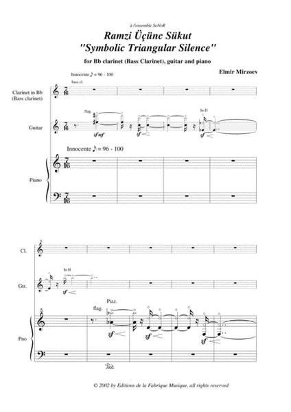 Elmir Mirzoev: "Ramzi Üçkunc Sükut "Mystic Triangular Silence" for bass clarinet (doubles Bb clarine