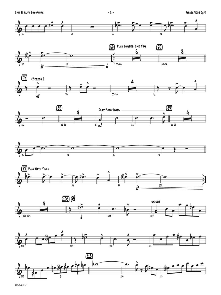 Share Your Gift: 2nd E-flat Alto Saxophone Alto Saxophone scores gallery preview page 2
