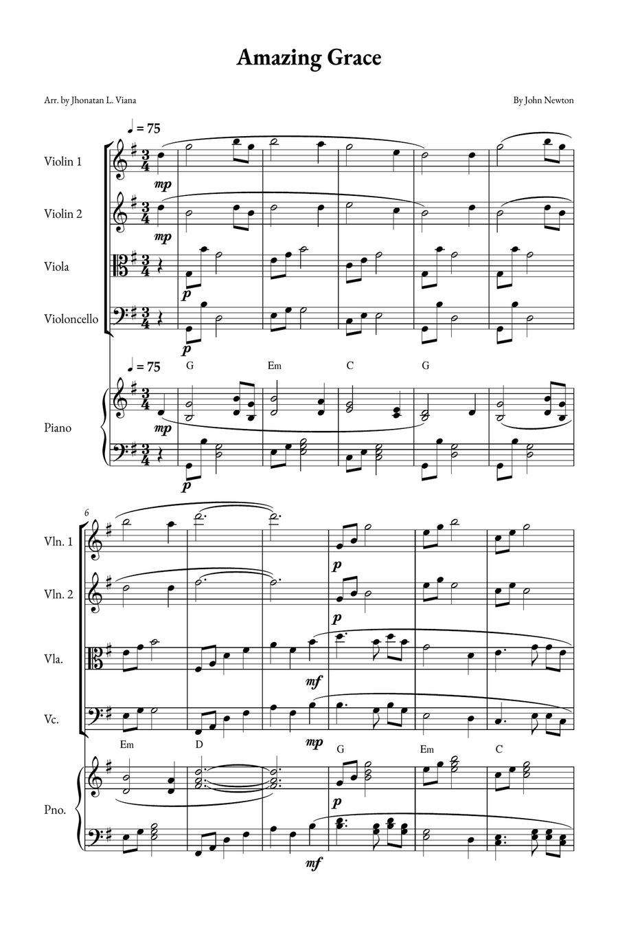 Amazing Grace String Quartet scores gallery preview page 1