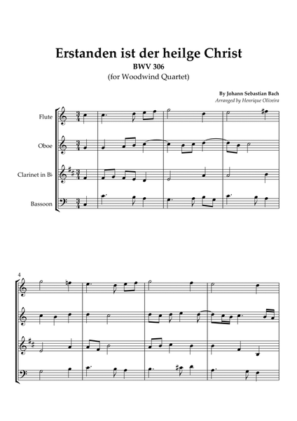 Bach's Choral - "Erstanden ist der heilge Christ" (Woodwind Quartet) image number null