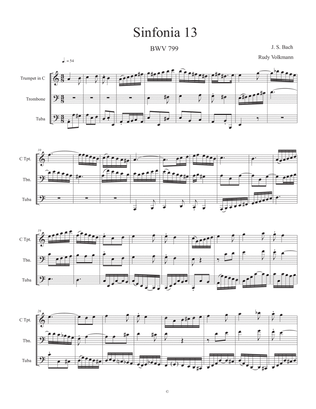 Sinfonia 13, J. S. Bach, adapted for C trumpet, Trombone, and Tuba