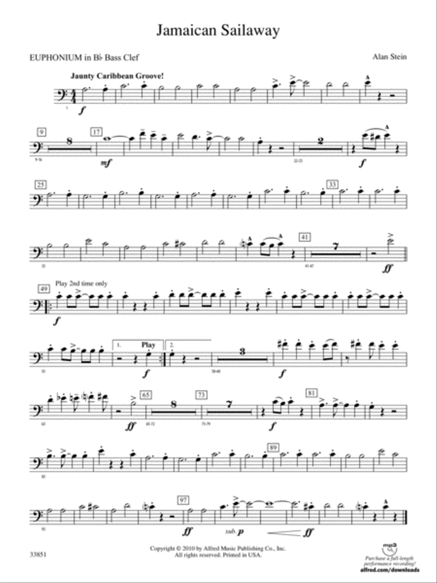 Jamaican Sailaway: (World Part) B-flat Baritone B.C. Concert Band scores gallery preview page 1
