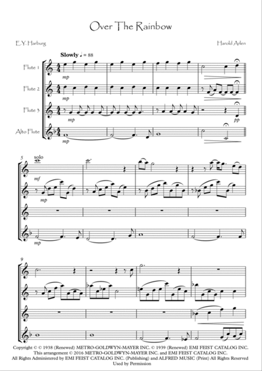 Over The Rainbow Flute Quartet scores gallery preview page 2