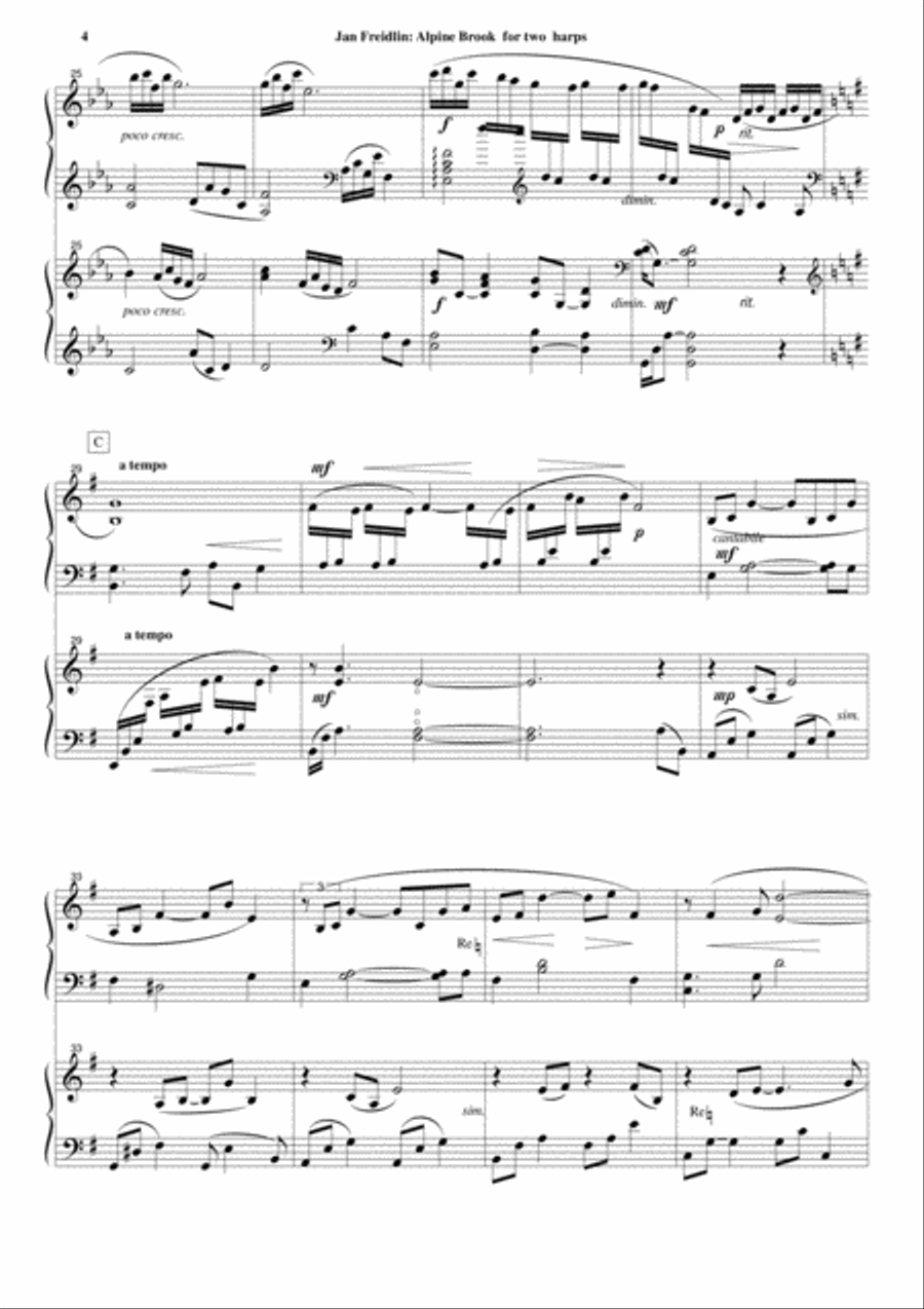 Jan Freidlin: Alpine Brook for two harps Harp scores gallery preview page 4
