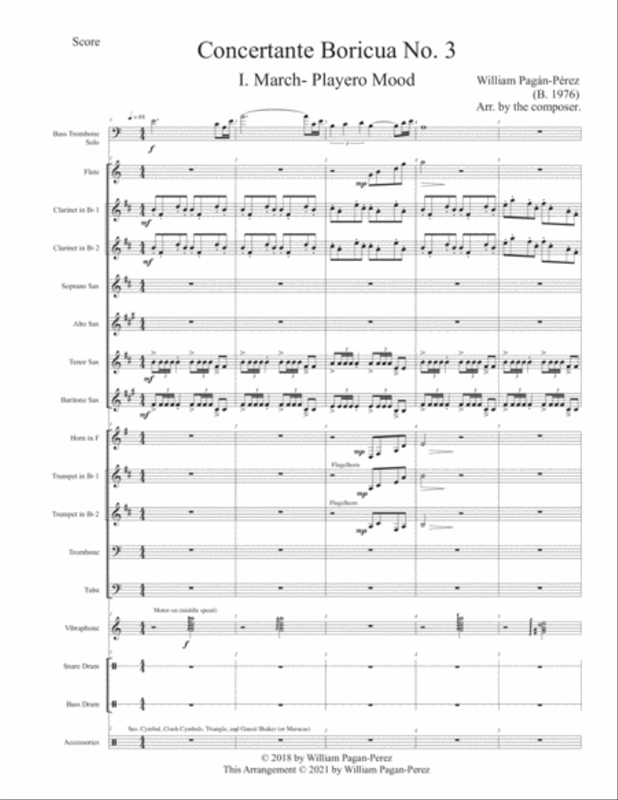 Concertante Boricua No. 3 For Bass Trombone And Small Wind Ensemble