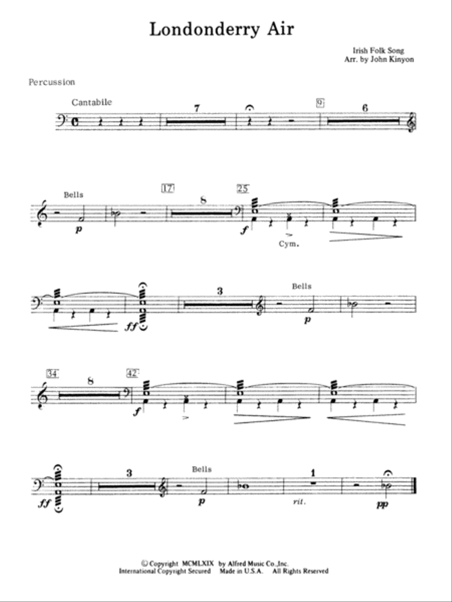Londonderry Air (featuring the Clarinet section): 1st Percussion Concert Band scores gallery preview page 1