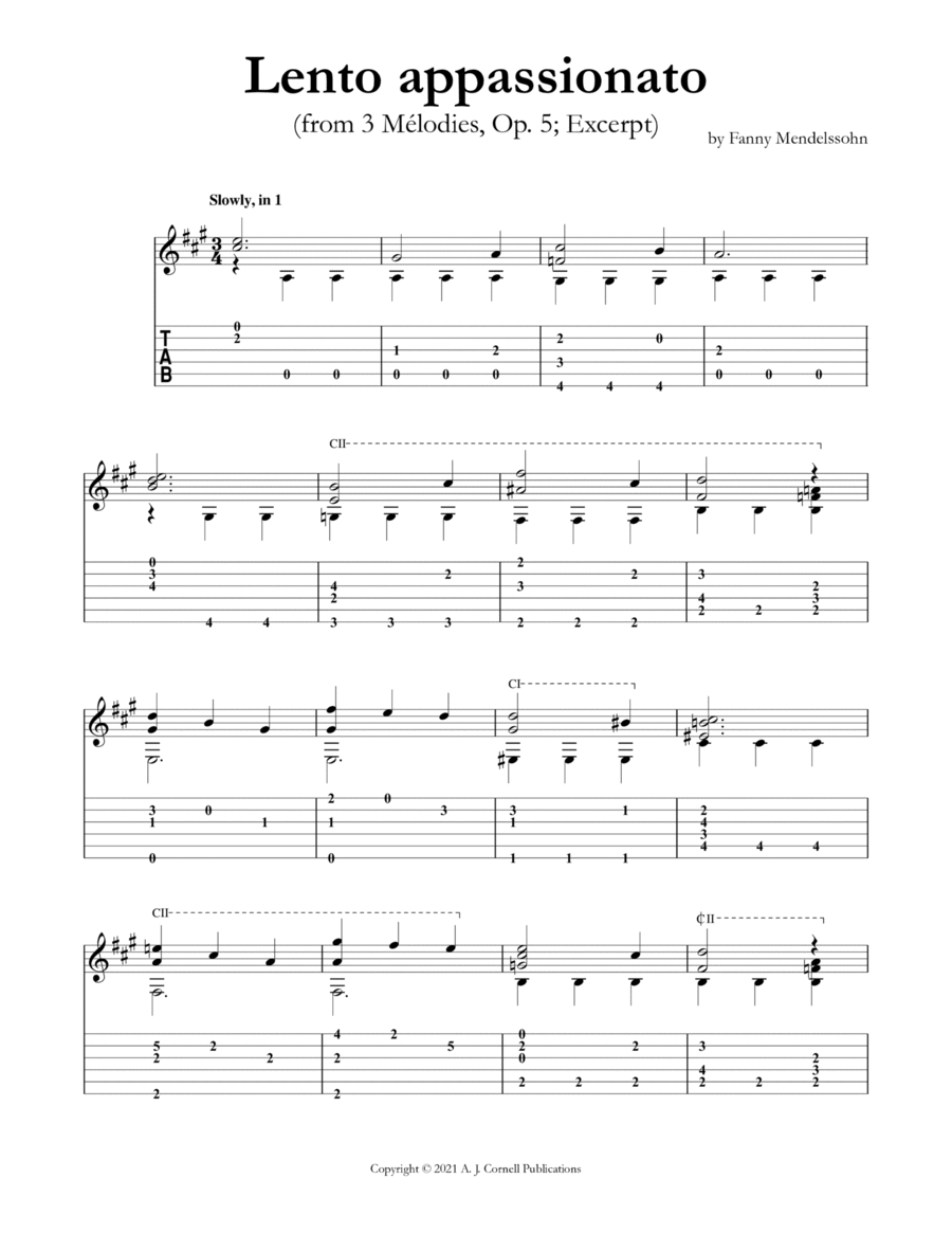 Lento appassionato (from 3 Mélodies, Op. 5) Classical Guitar scores gallery preview page 1