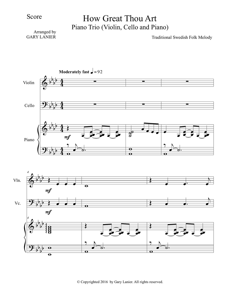 HOW GREAT THOU ART, Piano Trio (Violin, Cello, Piano with Score & Parts) Piano Trio scores gallery preview page 2