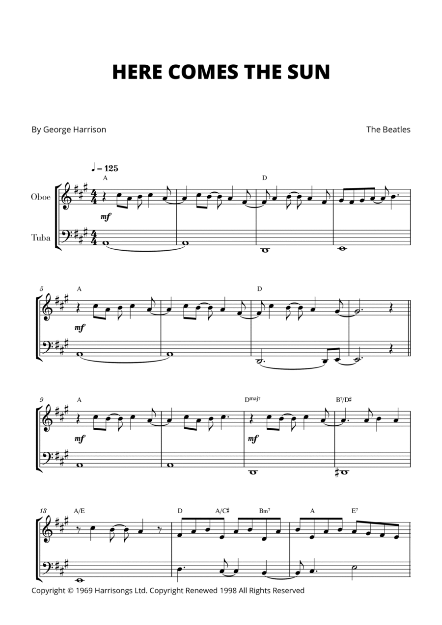 Here Comes The Sun Oboe scores gallery preview page 1