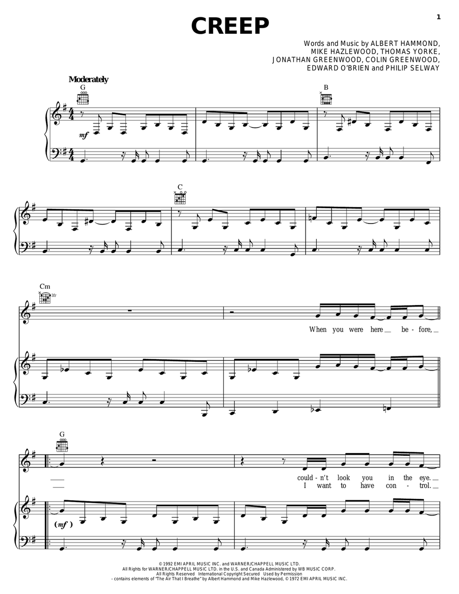 Creep Acoustic Guitar scores gallery preview page 1