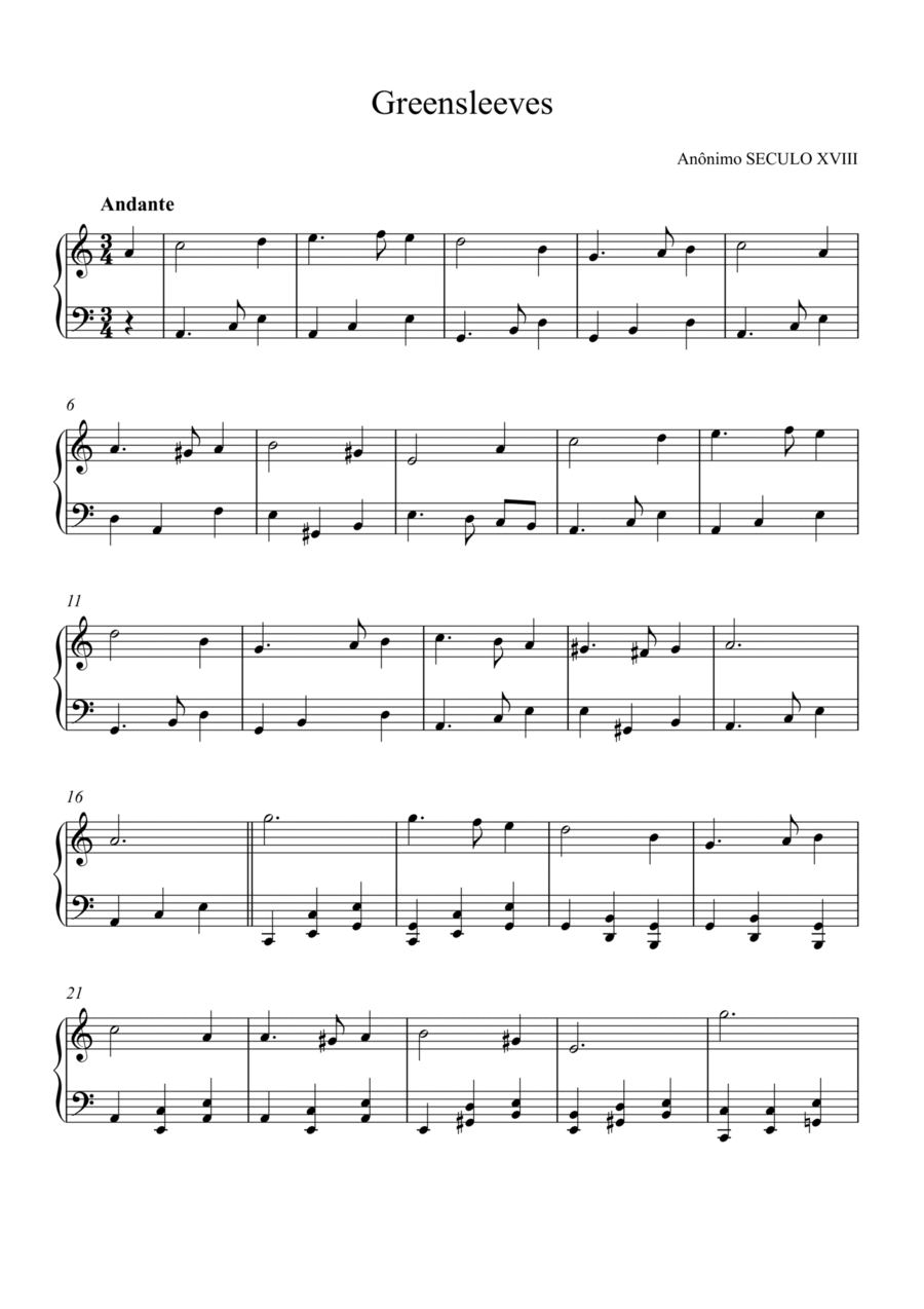 Greensleeves Piano Solo scores gallery preview page 1