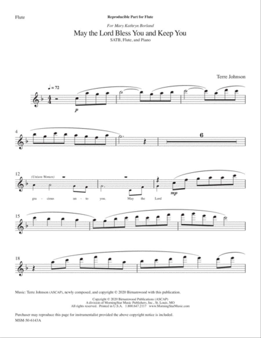 May the Lord Bless You and Keep You (Downloadable Flute Part) Choir scores gallery preview page 1
