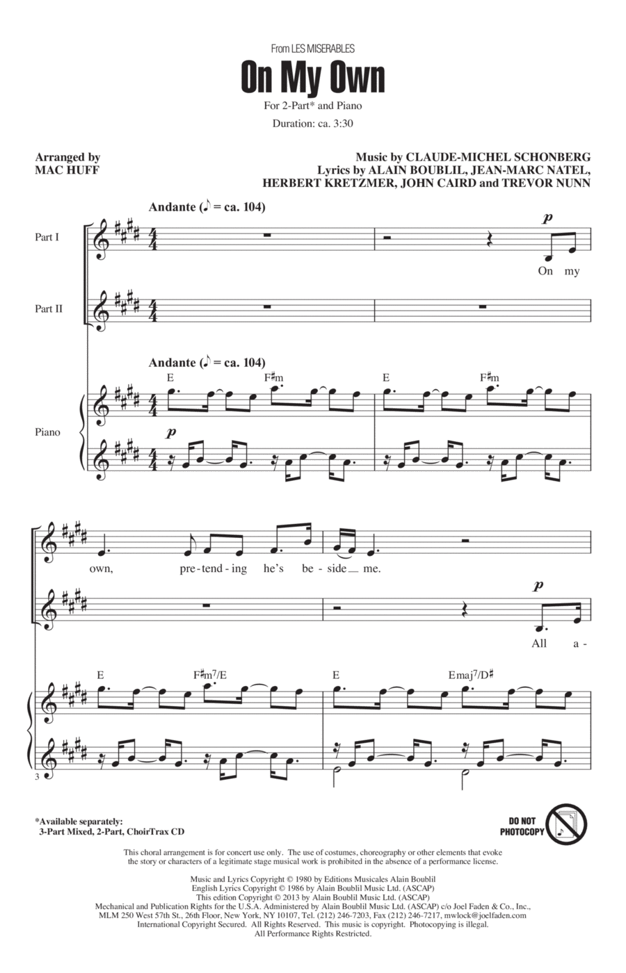 On My Own (from Les Miserables) (arr. Mac Huff) 2-Part scores gallery preview page 1