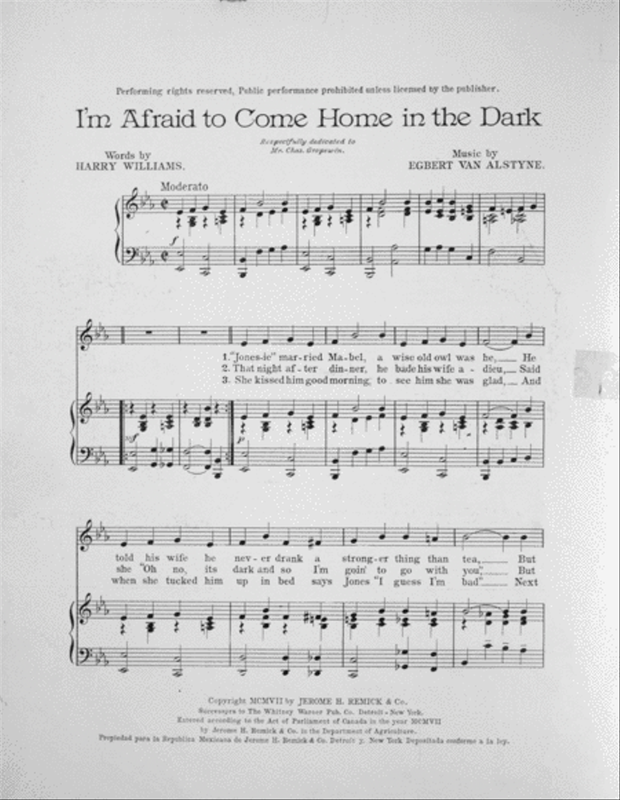 I'm Afraid to Come Home in the Dark. Comic Song TTBB scores gallery preview page 2