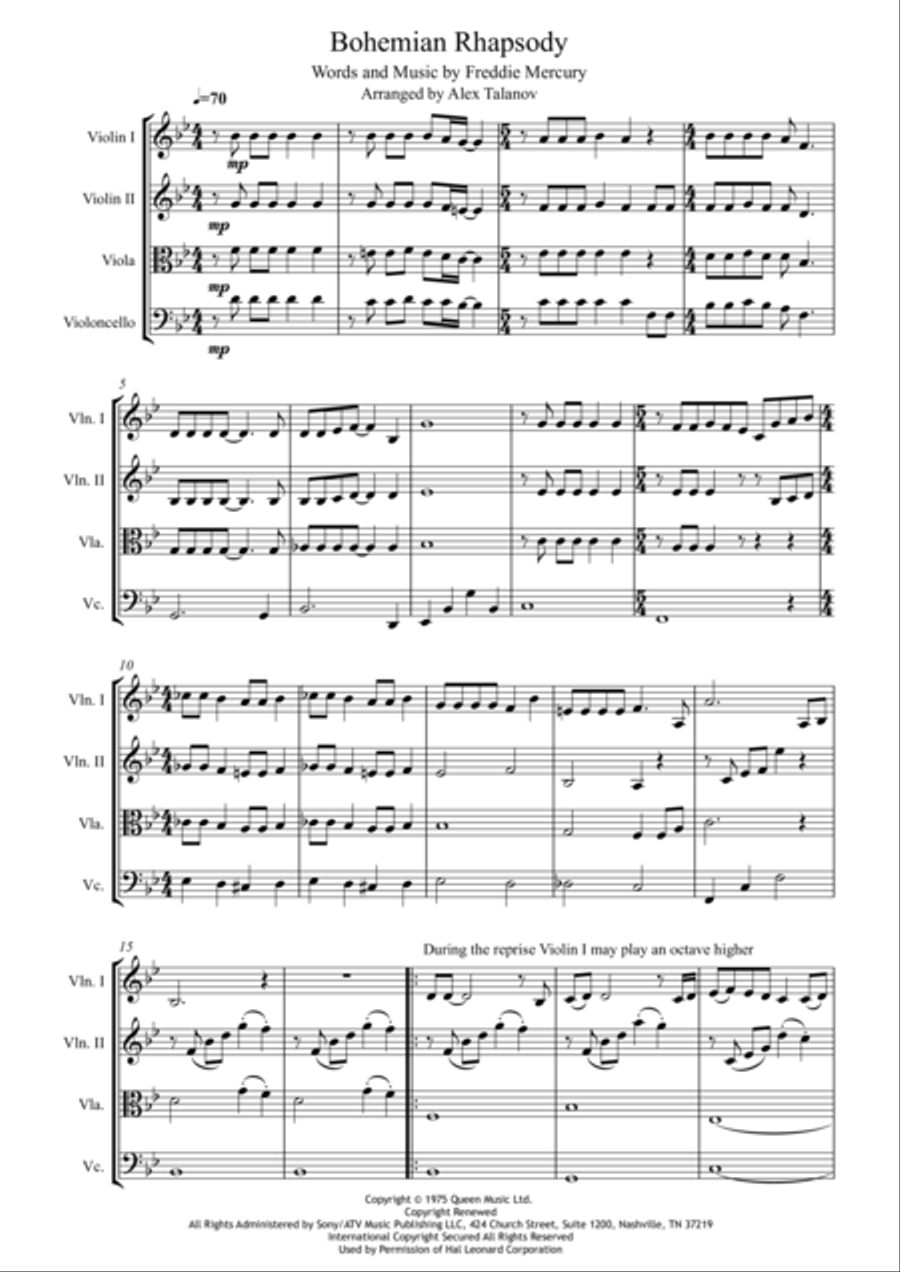 Bohemian Rhapsody String Quartet scores gallery preview page 2
