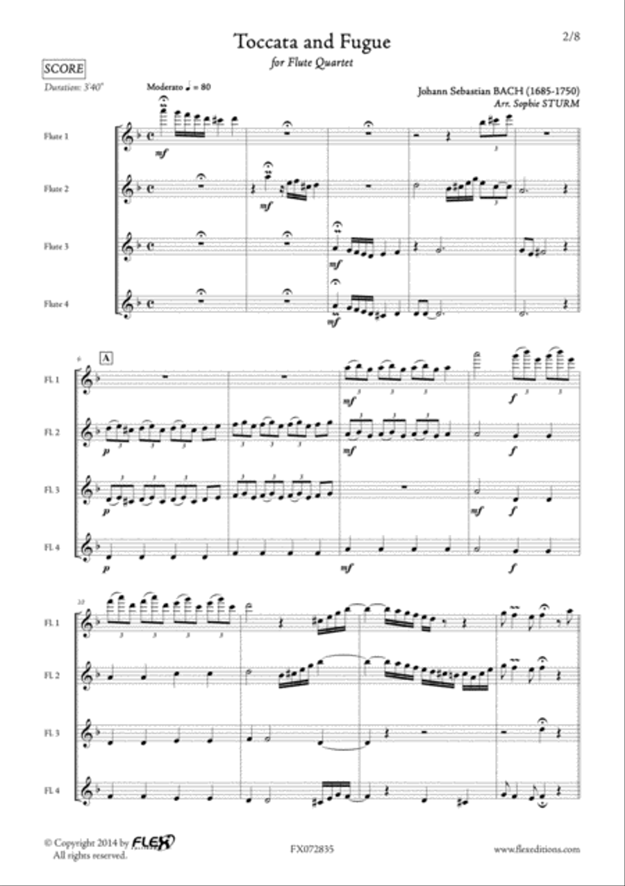 Toccata and Fugue Toccata and Fugue Flute Quartet scores gallery preview page 2