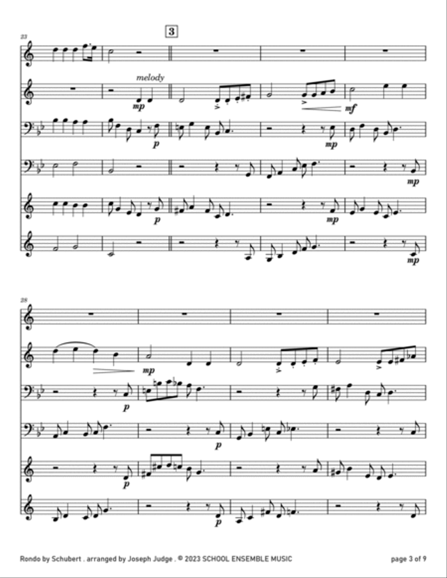 Rondo by Schubert for Brass Quartet in Schools Brass Quartet scores gallery preview page 3