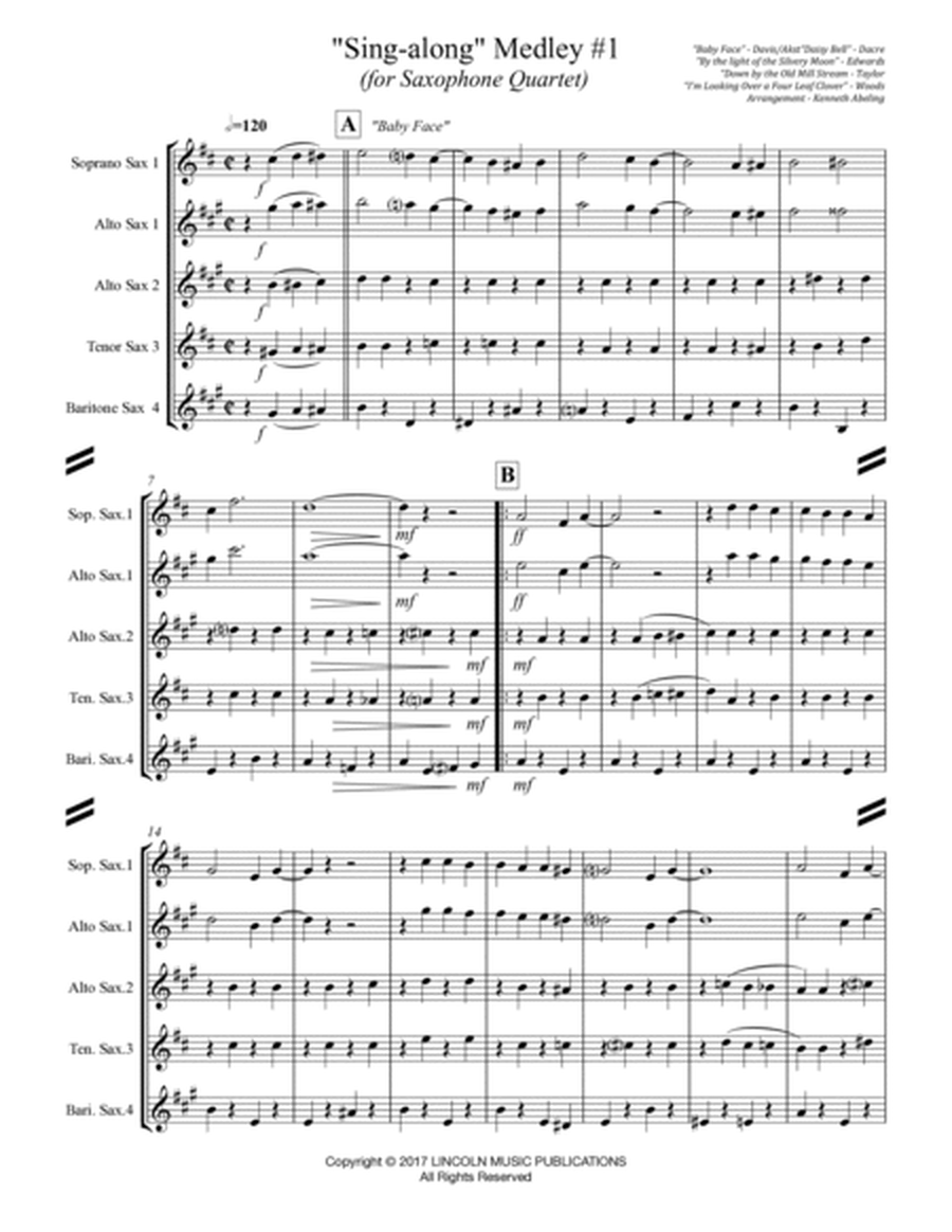 Sing-along Medley #1 (for Saxophone Quartet SATB or AATB) image number null