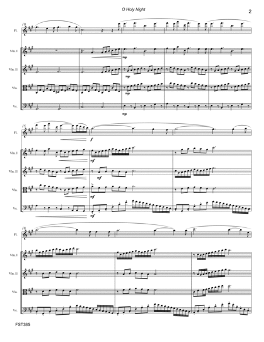 O HOLY NIGHT - FLUTE SOLO with STRING QUARTET accompaniment Chamber Orchestra scores gallery preview page 2